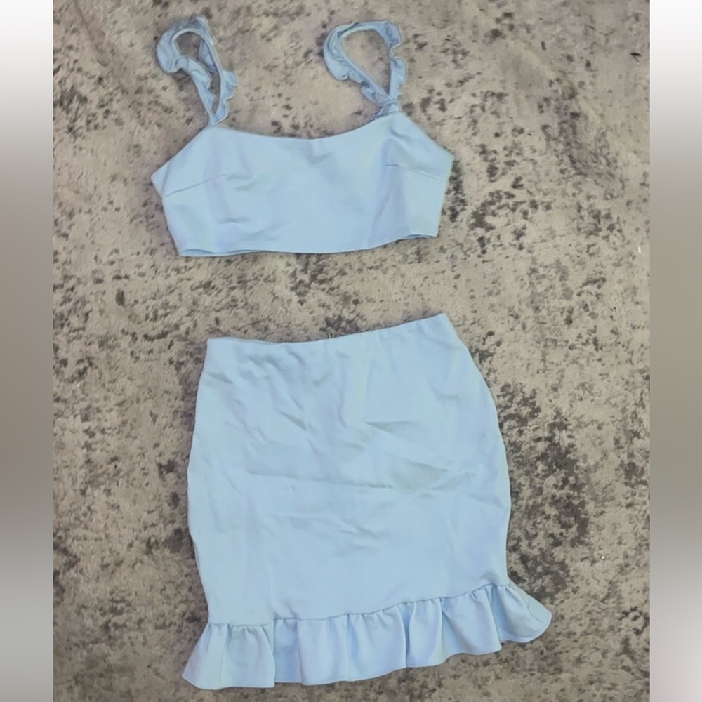 2 Piece Baby blue midi skirt and crop top set